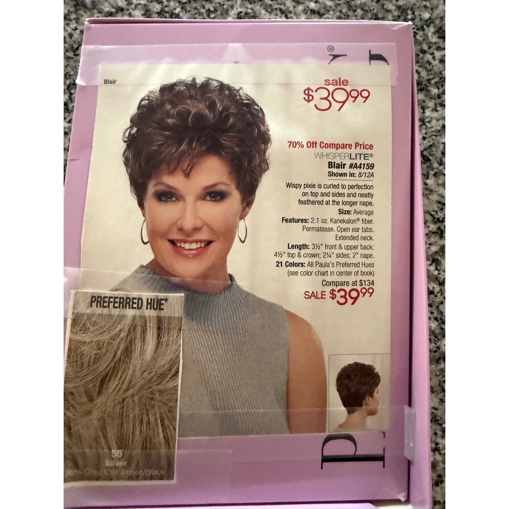 Paula Young Blair Wig Women Average Silver Like New Pixie Kanekalon A4159 56